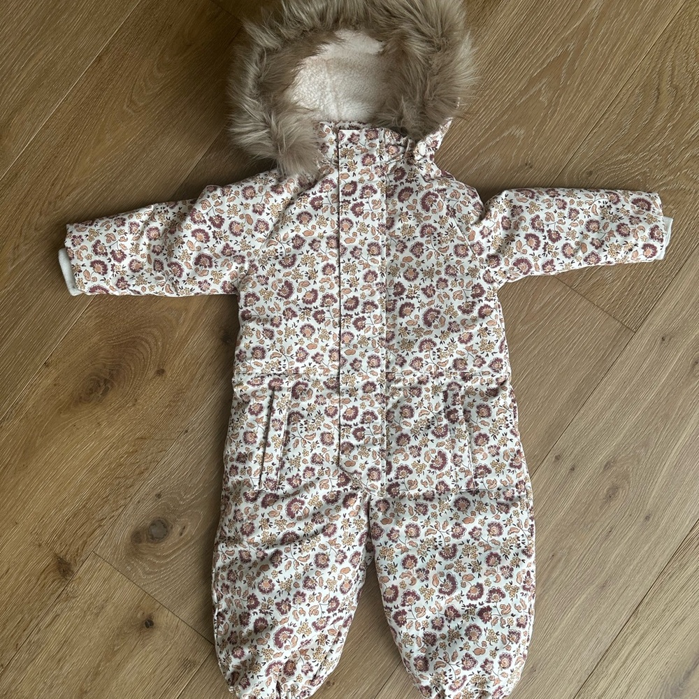 Rylee + Cru Floral Patterned Kids Snowsuit with Faux Fur Trim